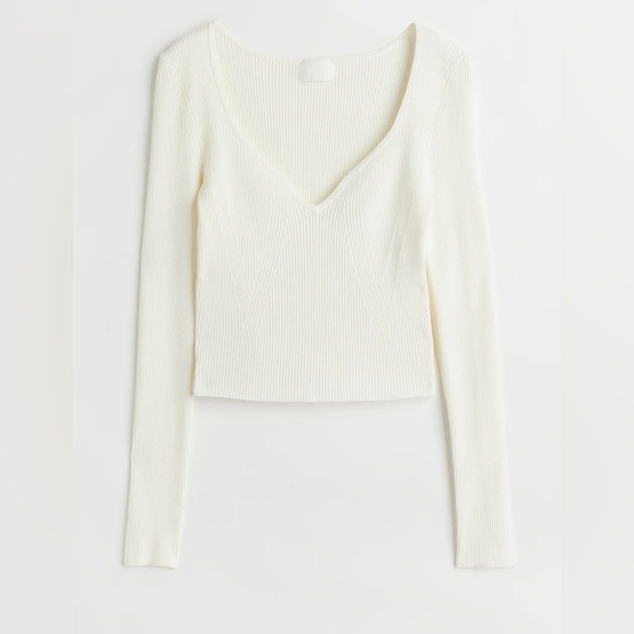 H&M women’s White Rib Knit Cropped Sweater in Size M - Picture 1 of 6